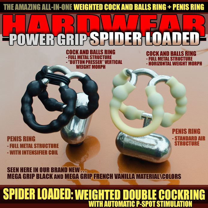 THE SPIDER LOADED: WEIGHTED COCK AND BALLS RING \ PENIS RING - allknight.com: The Spider Loaded is the awesome double cock ring with nearly a full pound of cock growing weight, power grip tech on the penis ring and the cock and balls ring for super sized erections, sexy-ass masculine styling for days… and even P-Spot stimulation.