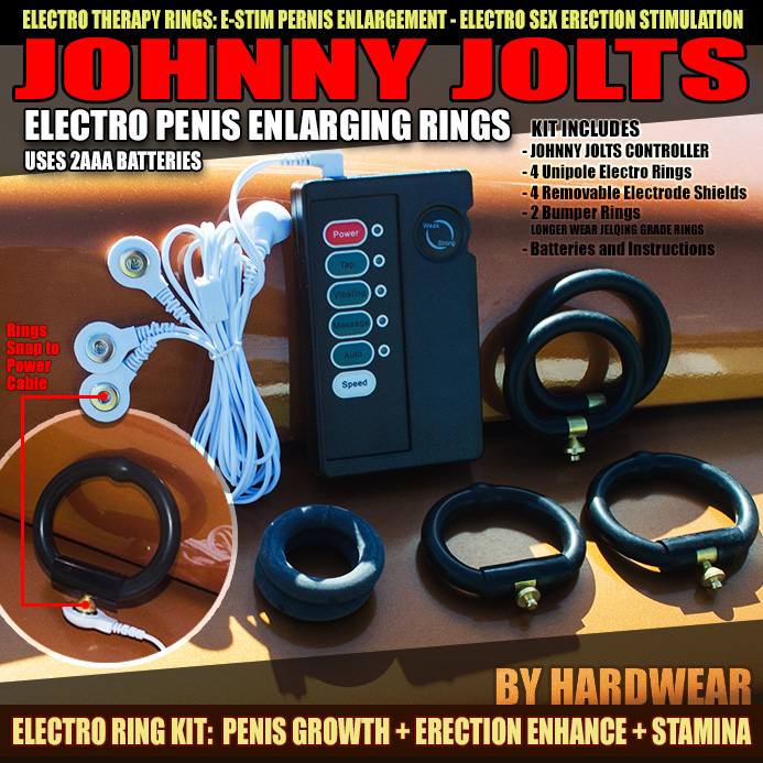 An electric penis ring? That&rsquo;s right. With the Johnny Jolts Electro Penis Enlarging Rings, the power of electricity can be used to grow your penis&hellip; this, in the form of these awesome electrosex rings&hellip; the only kit of this kind to combine high pressure and estim into one awesome set.