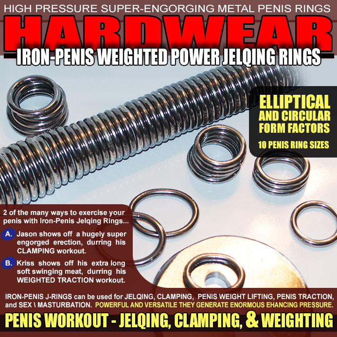 Amazingly versatile, your Iron-Penis Jelqing Rings can obviously serve your jelqing and clamping needs (offering static pressure Vs. the elastic pressure of our silicone Jelqing Rings). Additionally the babies can act as penis weights, as glans rings and as shaft rings. What&rsquo;s not to love?